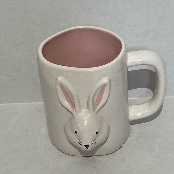 Rae Dunn Magenta White Pink Interior Hop To It Easter Bunny Ceramic Coffee Mug - Picture 3 of 6